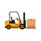 Vector forklift truck with cardboard box
