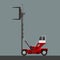 Vector of forklift working with cargo container and carton and crane hook.