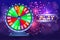 Vector fortune wheel, Online casino design concept. 3d object on abstract defocused circular blue bokeh background