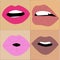 Vector four lips pattern. Glamour fashion decoration.
