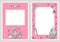 Vector frames set. Pink color. Girly style. Various sweets, candies, cupcakes and lollipops.