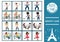 Vector France memory game cards with cute French people. Matching activity. Remember, find correct card. Simple printable