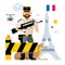 Vector France Police. Ensuring security in the capital. Flat style colorful Cartoon illustration.