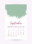 Vector Freehand Calendar 2020. September month. Creative colorful design template with messy ink grunge texture. Week