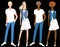 Vector freehand drawing of young people in summer cotton jeans clothing