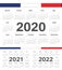 Vector french circle calendars 2020, 2021, 2022