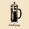 Vector French Press illustration. Hand sketched glass pot for alternative coffee brewing. Cafe, restaurant menu design.