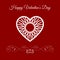 Vector Fretwork Floral Heart Over Red. Happy Valentines Day Holiday