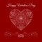 Vector Fretwork Floral Heart Over Red. Happy Valentines Day Holiday