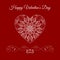 Vector Fretwork Floral Heart Over Red. Happy Valentines Day Holiday