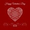 Vector Fretwork Floral Heart Over Red. Happy Valentines Day Holiday