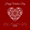 Vector Fretwork Floral Heart Over Red. Happy Valentines Day Holiday