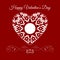 Vector Fretwork Floral Heart Over Red. Happy Valentines Day Holiday