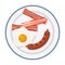 Vector fried bacon, fried egg and sausage on a plate