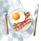 Vector fried eggs with bacon strips and parsley