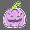 Vector frightening purple pumpkin with an evil smile. Cute Halloween sticker.