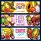 Vector fruit shop sketch banners of exotic fruits
