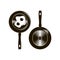 Vector frying pan with long handle described in flat monochrome lines top and bottom. Illustration Of Fried Egg