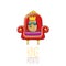 Vector funny cartoon cool cute brown smiling king potato with golden royal crown sitting on the throne isolated on white