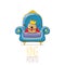 Vector funny cartoon cute brown smiling king potato with golden royal crown and red mantle or cape sitting on blue