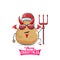vector funny cartoon cute demon potato with santa claus red hat, fangs, trident and red wings isolated on white