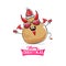 vector funny cartoon cute demon potato with santa claus red hat, fangs, trident and red wings isolated on white