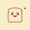 Vector funny cartoon cute sliced bread character isolated on color background. Bakery label mascot. Vector flat cartoon character