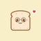 Vector funny cartoon cute sliced bread character isolated on color background. Bakery label mascot. Vector flat cartoon character