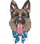 Vector funny cartoon hipster dog German shepherd