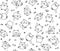 Vector funny cats cartoons black silhouettes, cute seamless pattern.