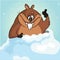 Vector funny groundhog. Cartoon a cute groundhog peeking out of its hole smiling and waving. vector