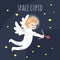 Vector funny little Valentine day cupid angel in space suit