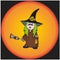 Vector. A funny little witch with a lantern