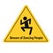 Vector funny road sign for bar or night club. Beware of dancing people. Yellow attention signs. Flat design.