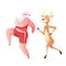 Vector funny santa and reindeer doing sport