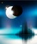 Vector futuristic background with city and eclipse