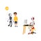 Vector futuristic robots, people interaction icons