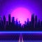 Vector futuristic synth wave illustration. 80s Retro poster Background with Night City Skyline. Rave party Flyer design