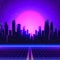 Vector futuristic synth wave illustration. 80s Retro poster Background with Night City Skyline. Rave party Flyer design template