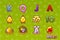 Vector Gaming icon of Easter symbols for slot machines and a lottery or casino. Cartoon set 12 paschal`s icons. Game casino, slot