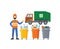 Vector garbage man in uniform thumbs up trash bins