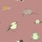 Vector Garden Residents on Dusty Pink seamless pattern background