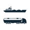 Vector gasoline tanker truck, oil ship icon set