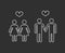 Vector gay pairs in love thin line icons