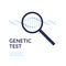 Vector genetic testing banner template. Gene dna helix, magnifying glass on white background. Design element for education,