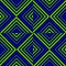 Vector geometric seamless pattern with green and blue neon rhombuses, lines