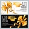 Vector gift card or voucher template with gold bow ribbon. Luxury design for vip gift coupon, certificate, flyer, banner