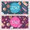 Vector gift card vouchers for beauty products with hand drawn makeup products
