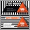 Vector gift voucher with striped pattern and orange pyramid.