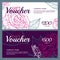 Vector gift voucher template with pink roses flowers. Business floral card template.